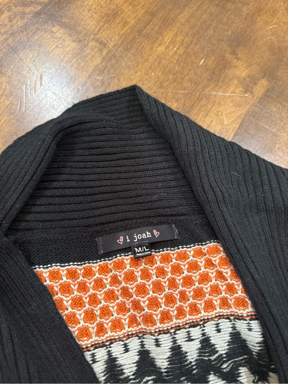Striped Open-Front Cardigan Sweater in Black, Orange & Cream